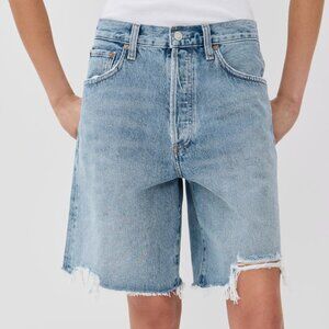 Agolde Indra Light Wash Distressed Denim Jean Shorts Bermuda Style NWT